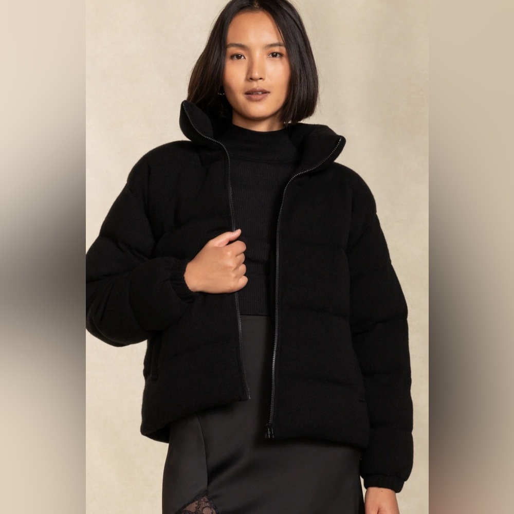 Rachel Puffer Jacket in 100% cashmere with 100% silk lining in Black